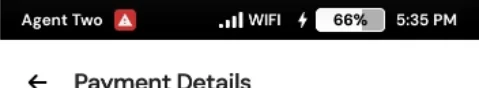 Terminal top bar with a red warning symbol next to the agent name